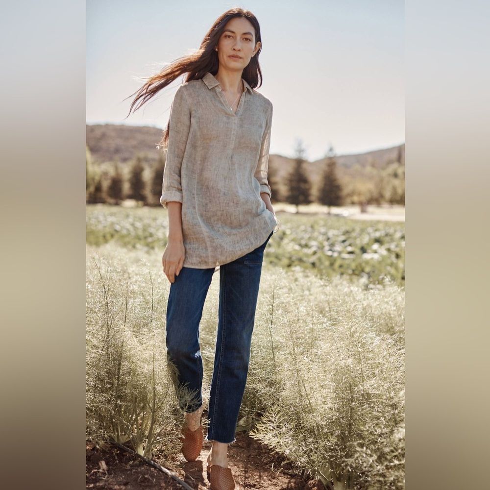 J. Jill Love Linen Tan Blouse Relaxed Oversized Sz L Vacation Beach Laganlook